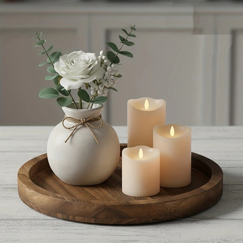 Zara Home Bathroom Tray - Rustic Round Wooden Serving Tray Decorative