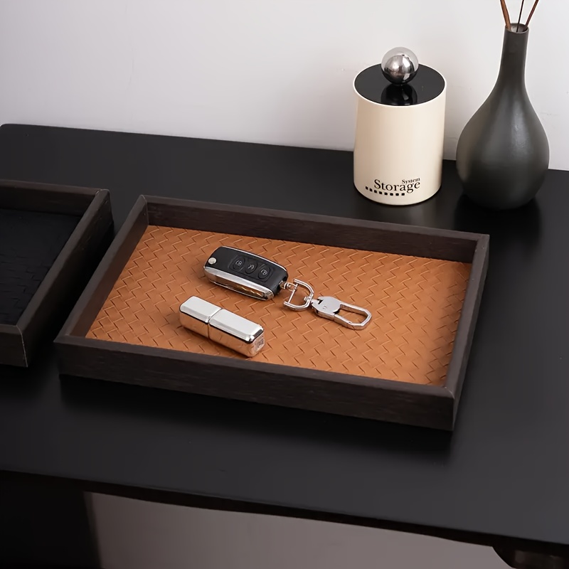 Zara Home Bathroom Tray - 1pc Woven Texture Faux Leather Storage