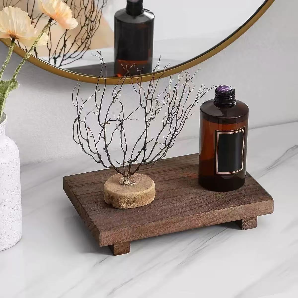 Zara Home Bathroom Tray - Vintage Wooden Decorative Tray, Elegant Storage