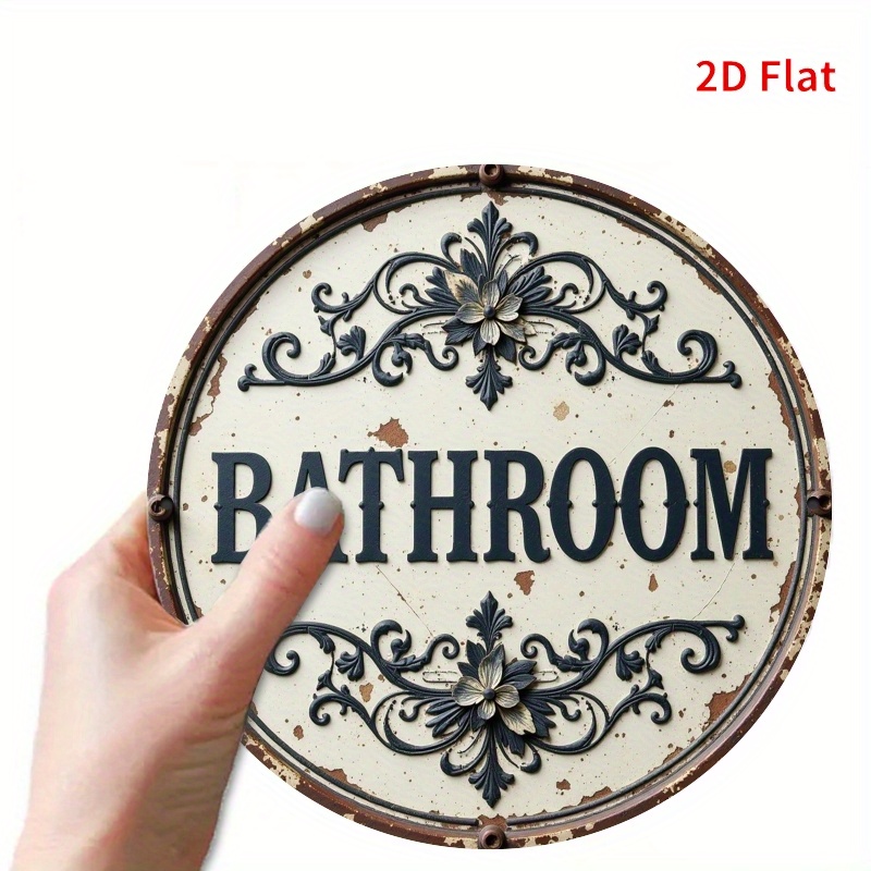 2D Flat, 1pc Vintage Round Met - Home Bathroom Name review and price
